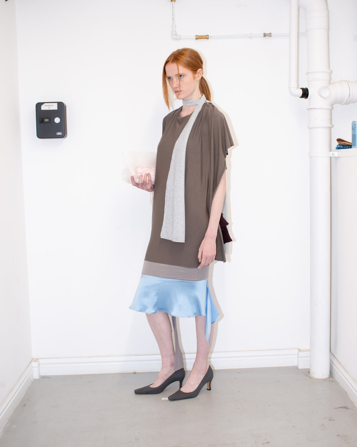 SLINK DRESS in grey/sky blue