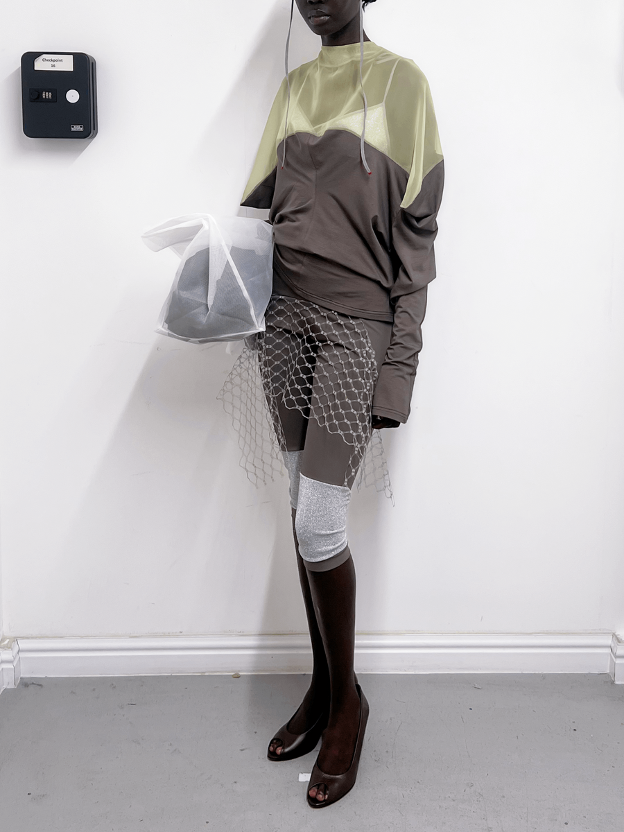 VEILED LEGGINGS in taupe/glitter