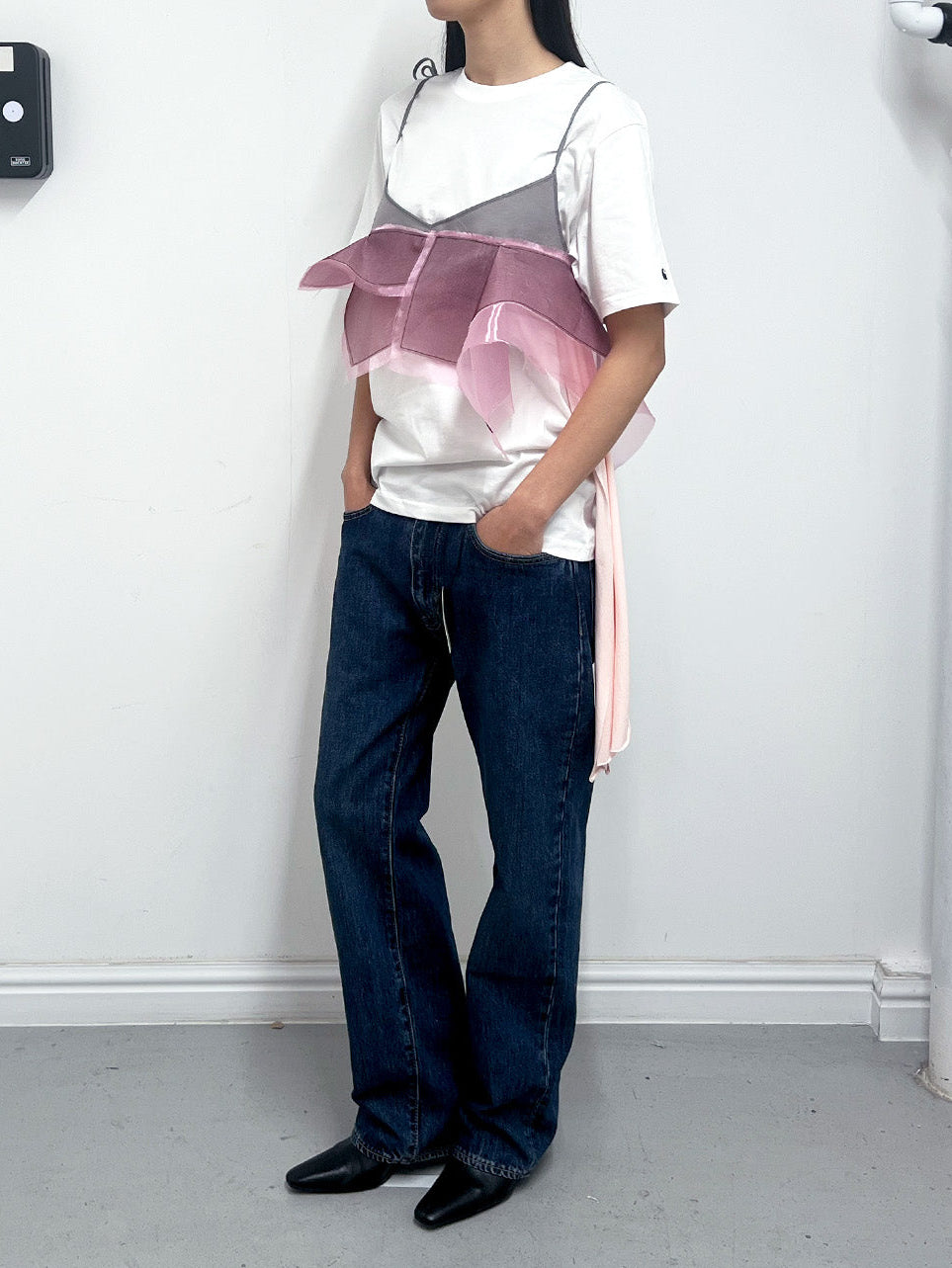 SPIKY CHOPPED TANK IN GREY/ BURGENDY/ PINK